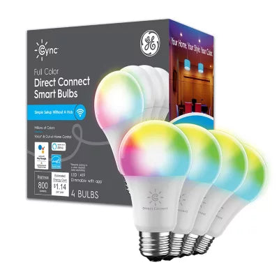 GE Cync LED 9W (60W Replacement) Smart Home Direct Connect Full Color A19 Smart Bulbs 3-Pack