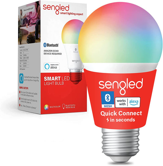 Sengled Bombillas inteligentes, bombilla Alexa que cambia de color, malla Bluetooth, bombillas inteligentes que funcionan solo con Alexa, bombilla LED regulable A19 E26 multicolor, alto CRI, alto brillo, 8.7 W, 800 lúmenes, 1 paquete