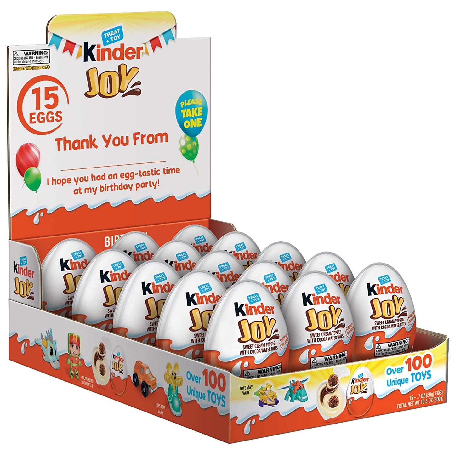 Kinder Joy Birthday Eggs, Chocolate & Cream Wafers with Toy Inside, Individually Wrapped, Great for Party Favors, 10.5 Oz, Bulk Pack, 15 Eggs