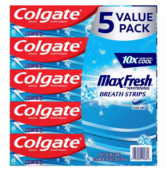 Colgate Max Fresh Toothpaste with Mini Breath Strips, Cool Mint.