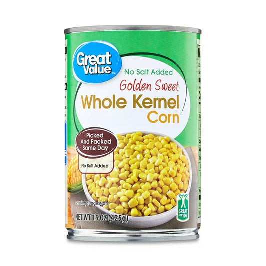 Maiz Great Value No Salt Added Golden Sweet Whole Kernel Corn, 15.25 oz